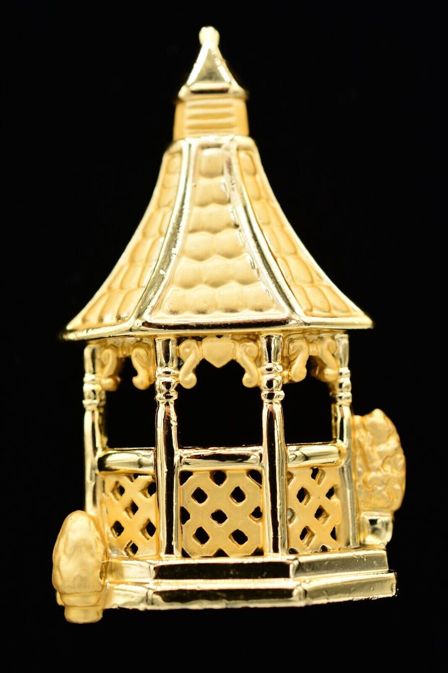 Danecraft Vintage Scenic Gazebo Pin Brooch Tent Brushed Gold NOS 1980s BinA5